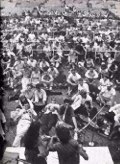 Farinas on stage, Dulcimer workshop- phot by Dave Gahr - taken from beind and above on main stage