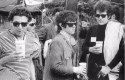 Outside the beer tent with Donovan, Paul Butterfield and David Blue. Photo by John Cooke